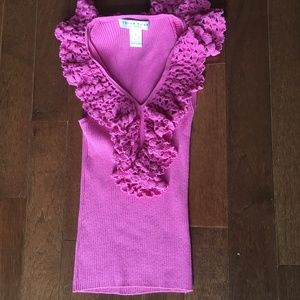 M Trina Turk Pink Crochet Ruffle Sleeveless Top